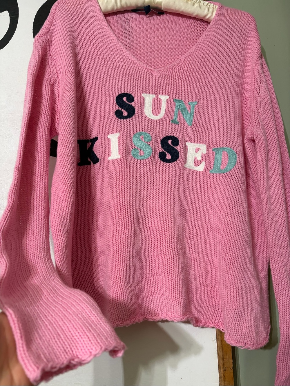 Simply Southern Pink Knit Top with Navy Tag - Picture 6 of 8